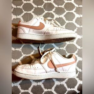 Nike White and Pink Retro Sneakers Court Vision with Leather Upper gently worn